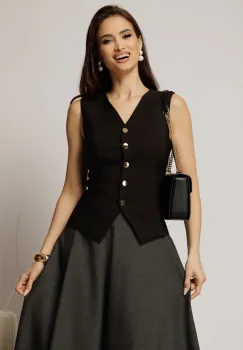 Vesta Melody neagra cu decolteu in V si inchidere cu nasturi imagine