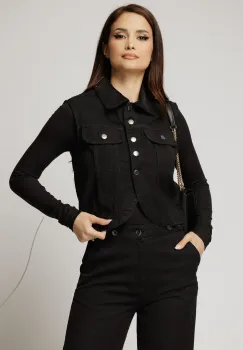 Vesta neagra din denim cu guler imagine