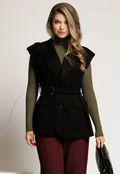 Vesta neagra din viscoza cu croi cambrat si cordon in talie imagine