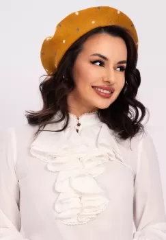 Bereta chic mustar cu buline din tricot fin imagine