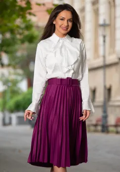 Bluza alba InPuff din jakard satinata cu jabou imagine