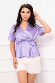 Bluza casual lila cu anchior si funda in talie imagine