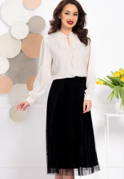 Bluza dama eleganta crem cu fluturi pe guler imagine