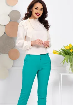 Bluza dama eleganta crem din voal cu funda stilizata imagine