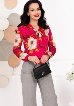 Bluza dama eleganta cu imprimeu floral si guler esarfa imagine