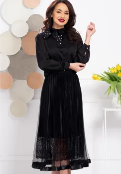Bluza dama eleganta din voal negru cu guler din organza imagine