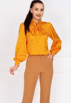 Bluza dama eleganta galbena cu buline si guler tip esarfa imagine