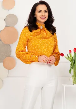 Bluza dama eleganta galbena InPuff cu buline albe imagine