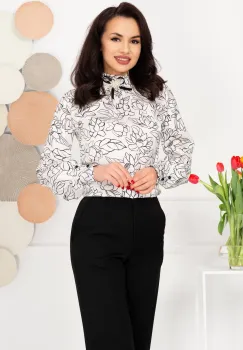 Bluza dama eleganta InPuff alba cu flori de nufar imagine