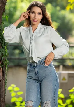 Bluza dama eleganta mint cu guler tip esarfa imagine