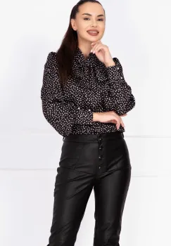 Bluza dama eleganta neagra cu buline si guler tip esarfa imagine