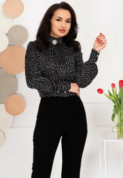 Bluza dama eleganta neagra InPuff cu buline albe imagine