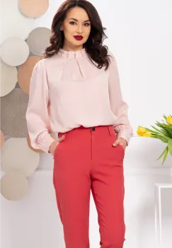 Bluza dama eleganta rose cu fronseuri si guler accesorizat cu strassuri imagine