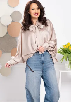 Bluza dama oversize bej cu maneca fluture imagine
