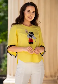 Bluza dama tip ie cu ciucuri si tarancuta brodata imagine