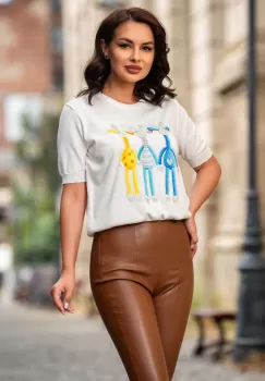 Bluza din tricot cu maneca scurta cu imprimeu girafe imagine