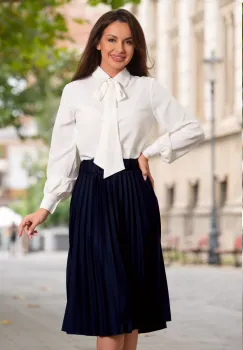 Bluza din voal ecru cu funda stilizata din panglica si mansete late imagine