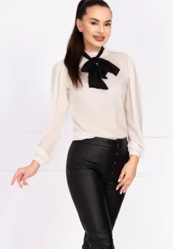 Bluza eleganta alba din voal InPuff cu guler tip esarfa imagine