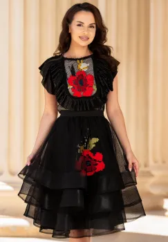 Bluza eleganta Effect din tulle cu buline si broderie florala imagine