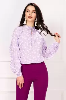 Bluza InPuff lavanda cu flori albe delicate si volane pe maneci imagine