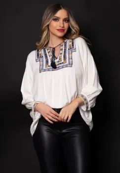 Bluza tip ie din bumbac cu broderie multicolora imagine