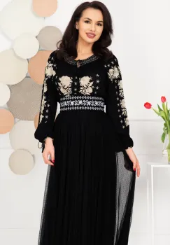 Brau traditional cu broderie florala gri imagine