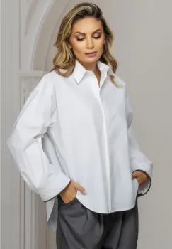 Camasa dama alba oversize cu sirag din strassuri la mansete imagine