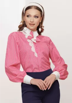 Camasa dama office ciclame cu dungi si floare detasabila imagine