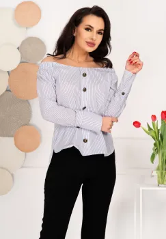 Camasa dama office cu dungi albastre si nasturi aramii imagine