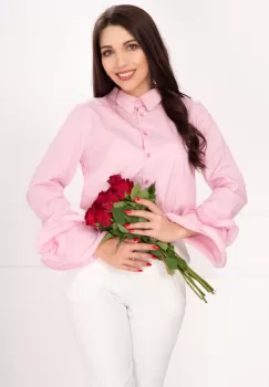 Camasa dama rose din bumbac cu volane la maneci imagine