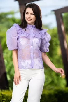 Camasa din organza lila brodata imagine