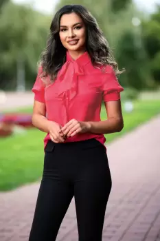 Camasa InPuff din voal ciclam cu funda stilizata din panglica imagine