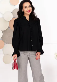 Camasa neagra oversize din bumbac cu nasturi pretiosi imagine