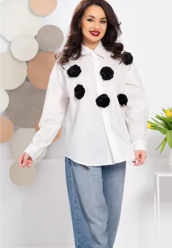 Camasa Rosalia oversize alba cu trandafiri 3D imagine