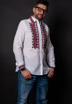 Camasa traditionala barbati din bumbac Cosmin cu simbolul rombului imagine