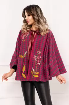 Capa Venezia eleganta ciclame din lana cu model pied cu coq imagine