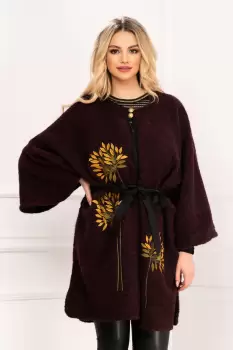 Capa Venezia eleganta grena din lana cu broderie mustar imagine