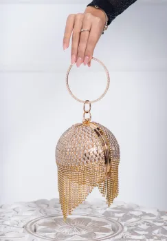Clutch auriu elegant tip sfera decorat cu strassuri imagine