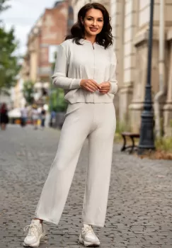 Compleu casual din tricot fin bej din doua piese imagine