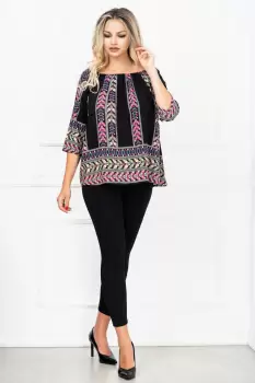 Compleu casual Melody cu bluza neagra si imprimeu floral By InPuff imagine