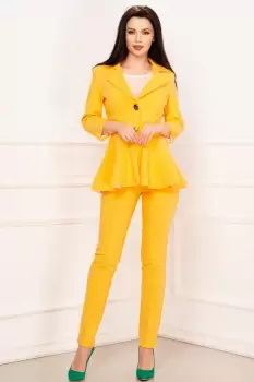 Compleu dama elegant InPuff galben cu peplum imagine