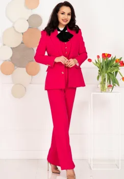 Compleu dama office fucsia cu vesta integrata si sacou imagine