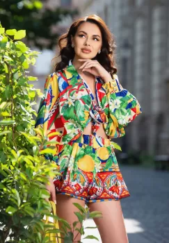 Compleu de vara din doua piese Capri cu imprimeu Limone imagine