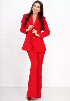 Compleu Valentine's rosu elegant cu pantalon evazat si aplicatie din fulgi imagine