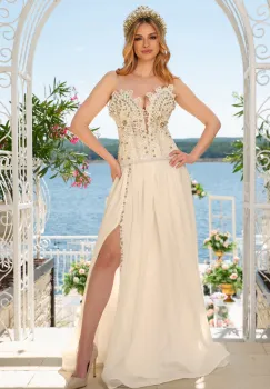 Corset Vis de Coral cu broderii din dantela nude si perle cusute manual Legendaria by Venezia imagine