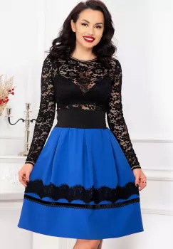 Fusta albastra in clos Venezia decorata cu dantela neagra imagine