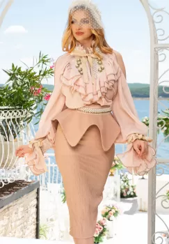 Fusta conica nude eleganta din crepe Legendaria by Venezia imagine