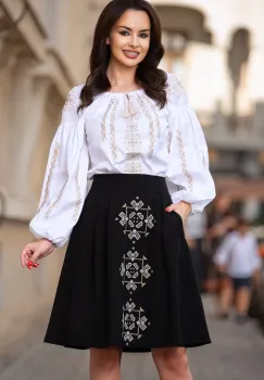 Fusta dama neagra in clos cu broderie aurie traditionala imagine