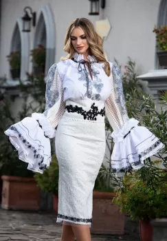 Fusta eleganta din brocart tesut cu fir metalic argintiu Legendaria by Venezia imagine