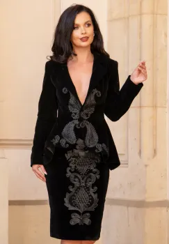 Fusta eleganta din catifea premium cu broderie pretioasa imagine